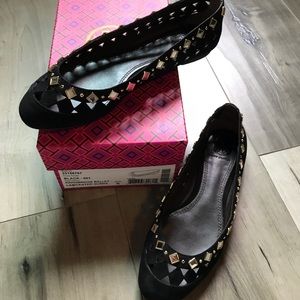 Black suede Tory Burch ballet flats